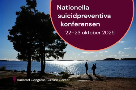 Ett foto vid Värnen en solig dag och två personer som står på en kulle och hoppar upp i luften.