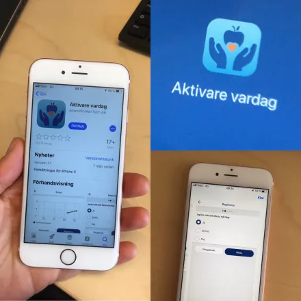 Bild på mobil med appen aktivare vardag