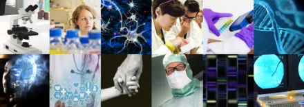 Decorativt montage av flera bilder som visar olika aspekter av forskningsinfrastruktur.