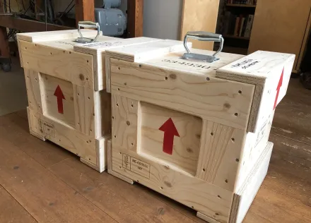 Two transport boxes with remains that will be transported to North America.