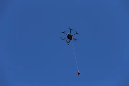 Photo of drone delivering a defibrillator
