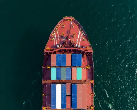 Picture of a cargo ship from above.
