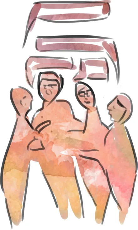 Foour people in a discussion.